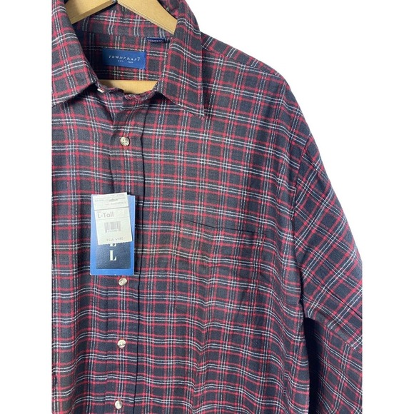 Towncraft Large Tall Flannel Shirt Mens NEW Dark Brown Red Plaid Tartan LT - Picture 3 of 9